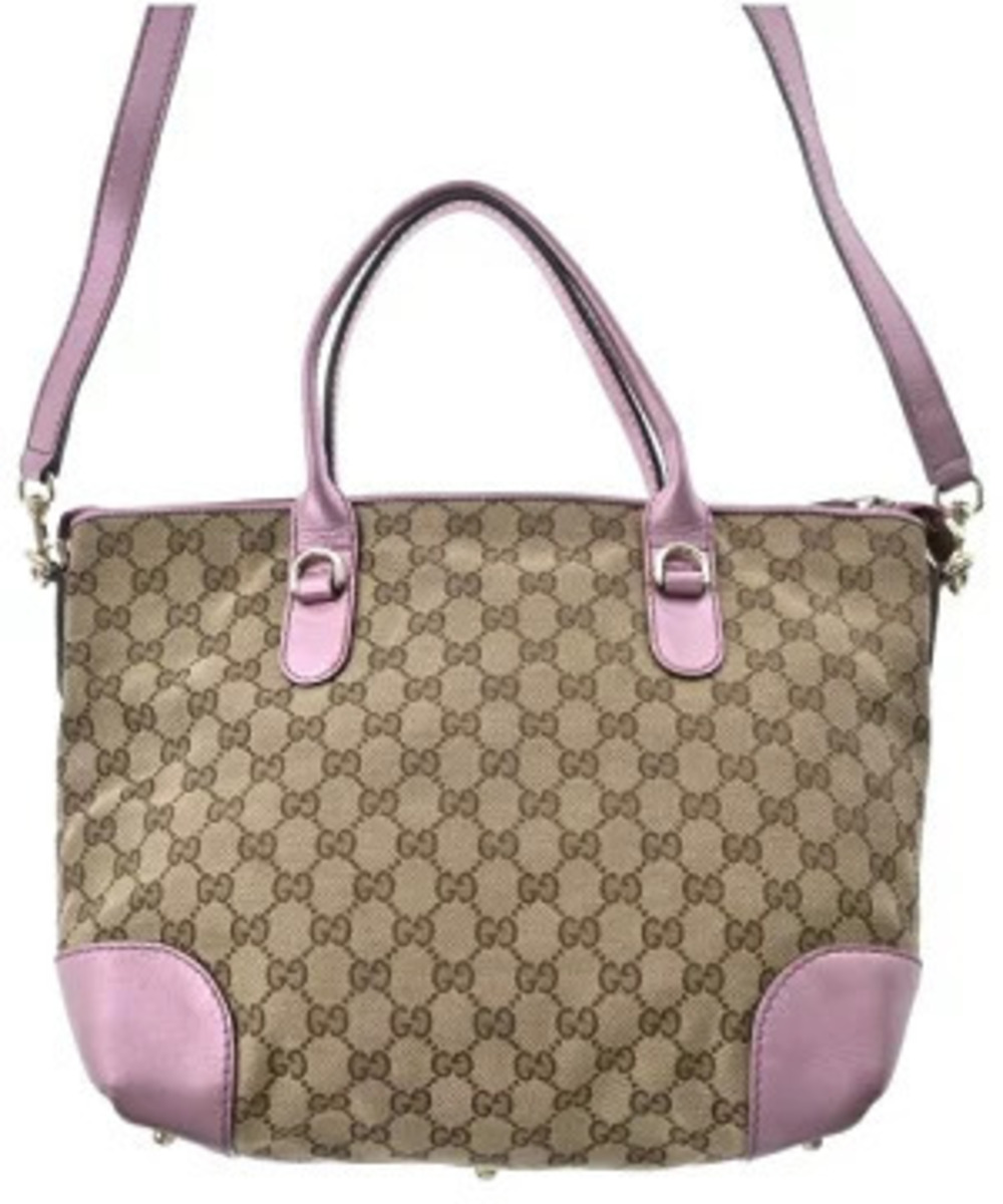 Gucci GG Canvas Heart Bit satchel beige monogram metallic pink leather - Picture 2 of 10